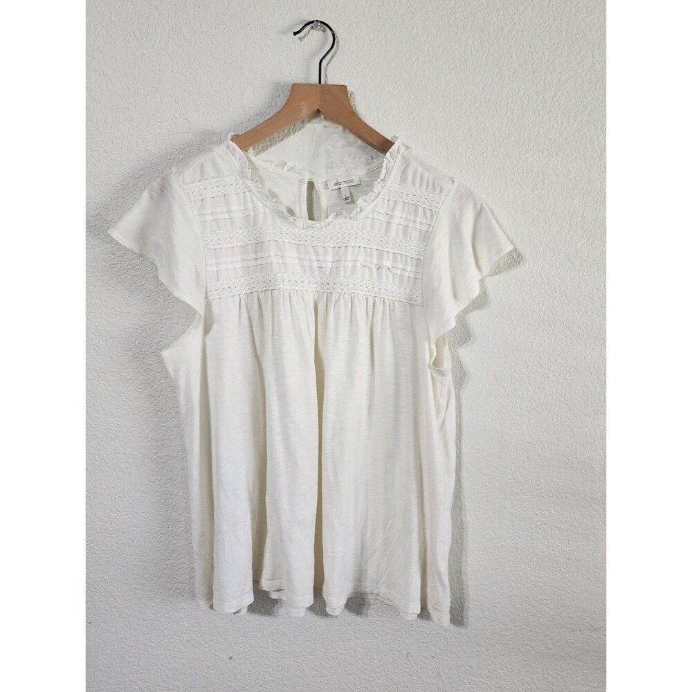 Ella Moss Lace Ruffle Trim Peasant Babydoll Blouse Size Large